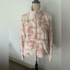 Old Navy Pink tie dye pullover half zip fluffy cozy sweater SZ XL